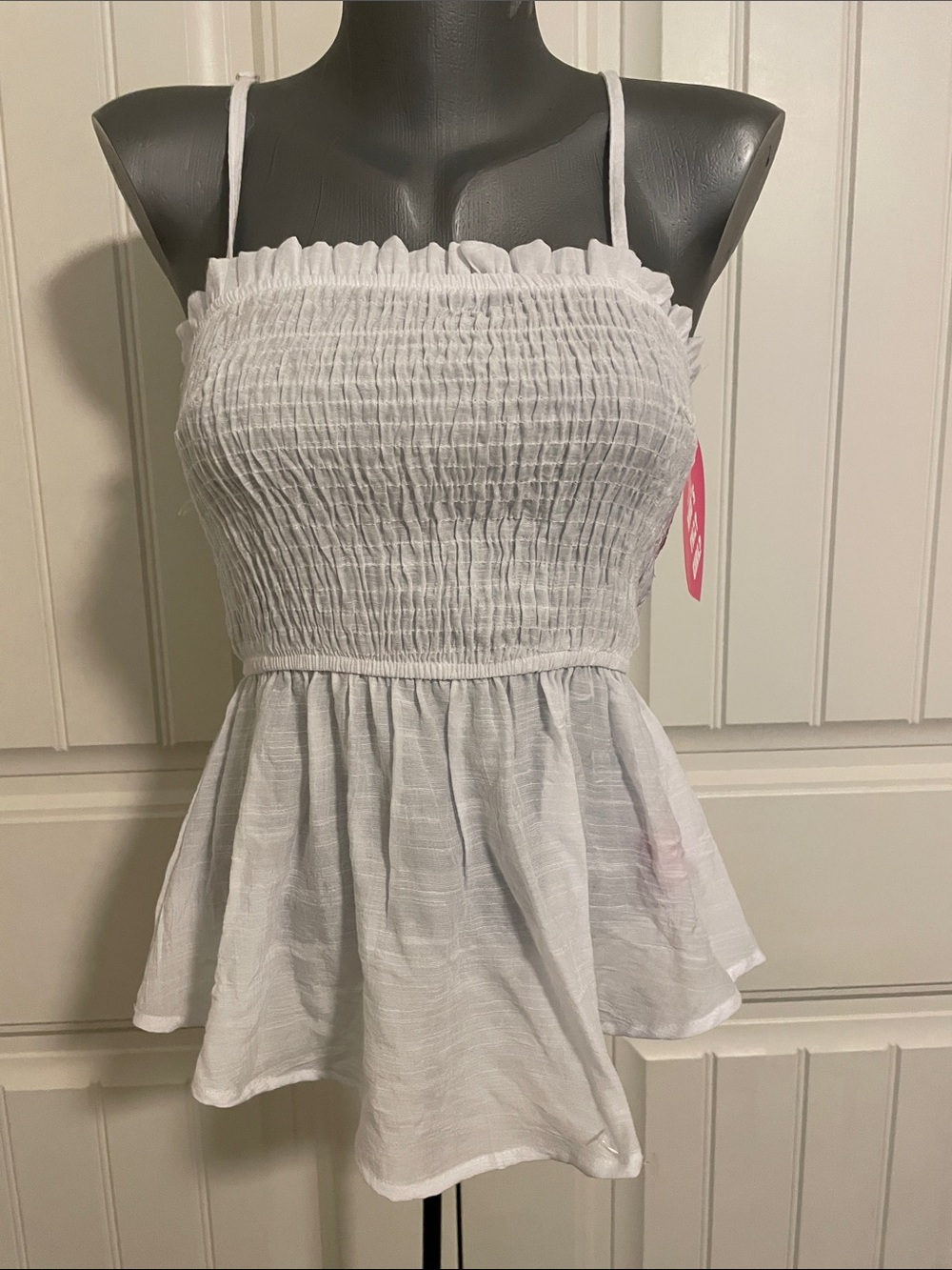 White Smocked Peplum Camisole Top - Casual Women's Cami